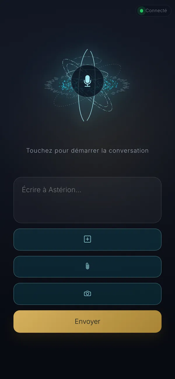 Astérion : vue téléphone d'END OS (démo Atelier Lumen)